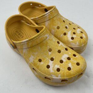 Crocs Classic Platform Clogs Women Size 9 Orange & White Tie Dye Slip On Shoes